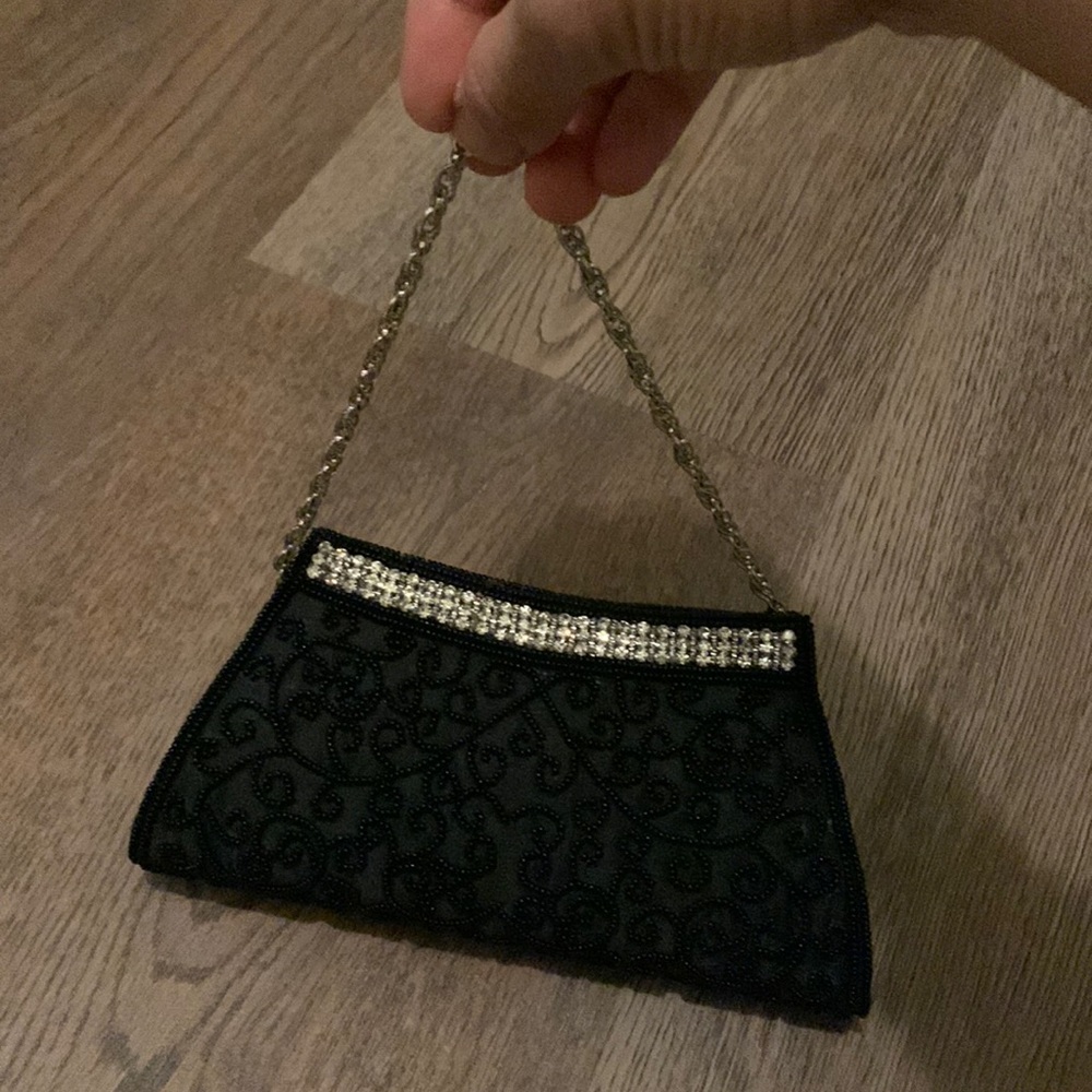 Mini black beaded evening bag